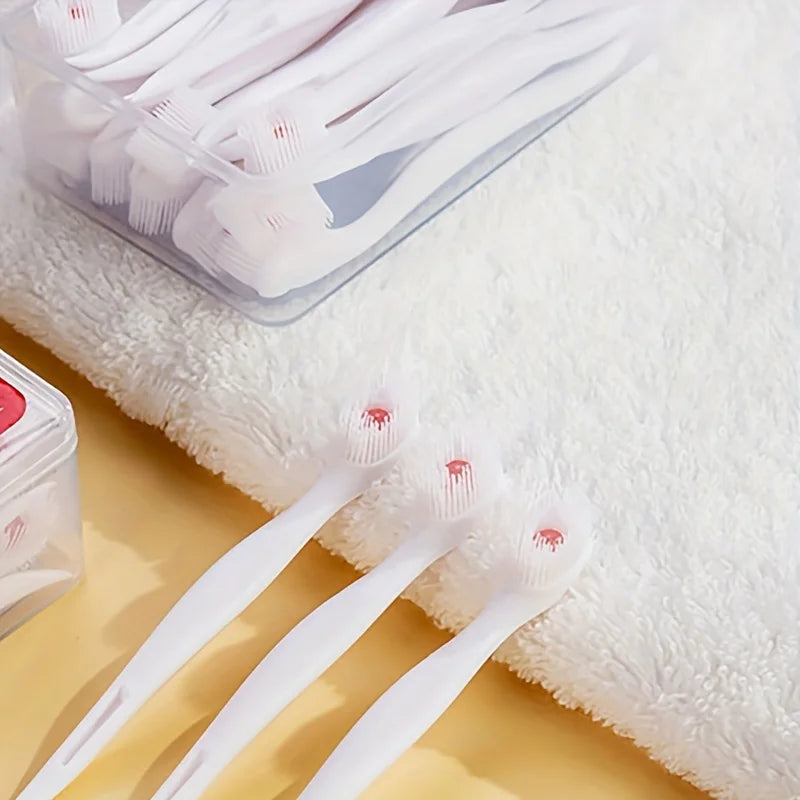 20-Piece Mint & Peach Soft Bristle Travel Toothbrushes brush without using water