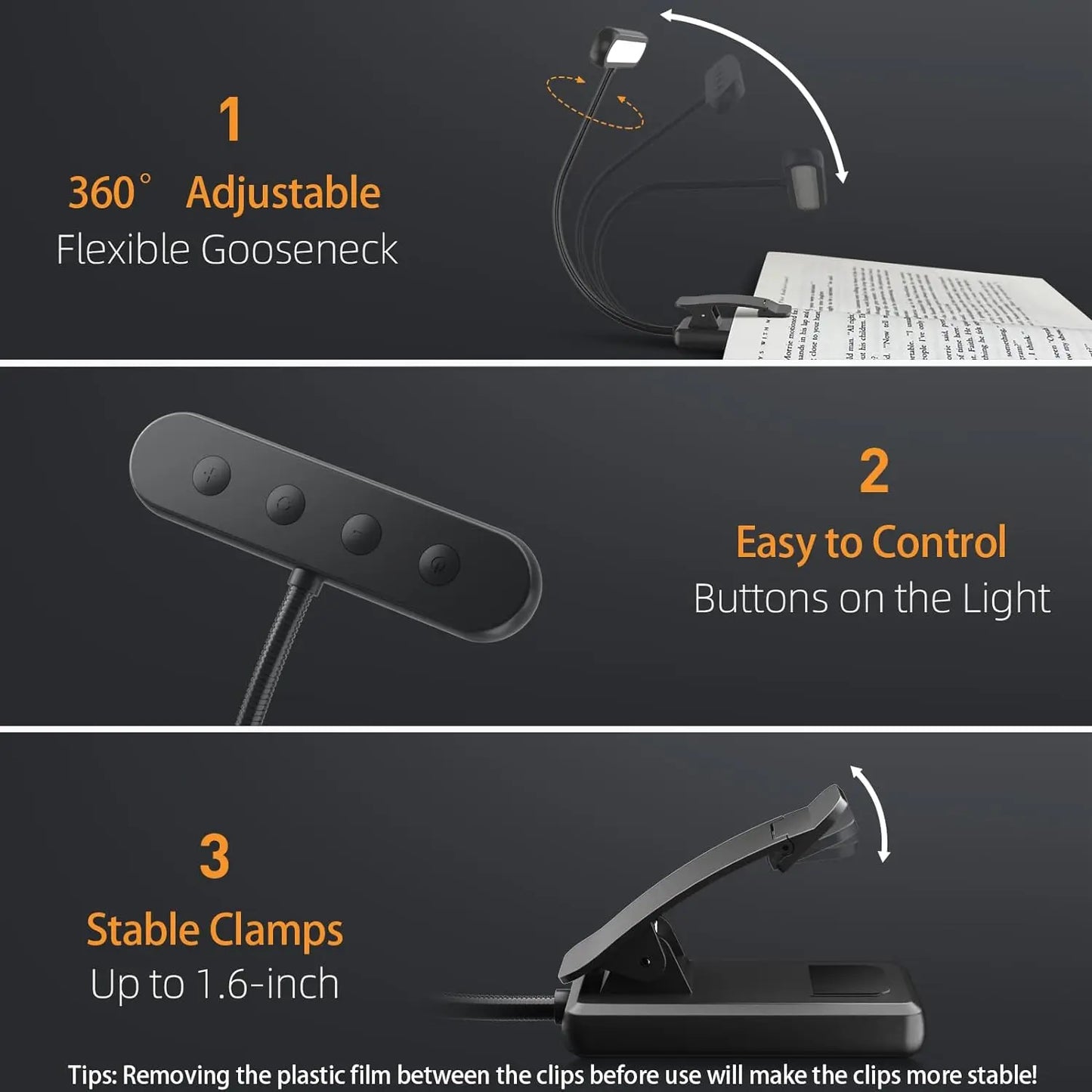 Portable Clip-On Book Light – 14 LEDs, USB Charging