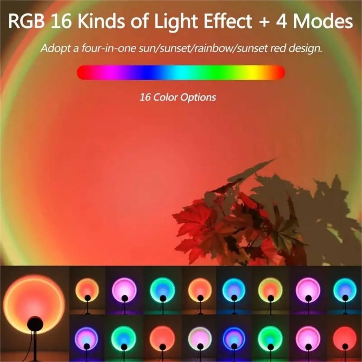 Sunset Projection Light – 16-Color LED, Remote, Mood Light
