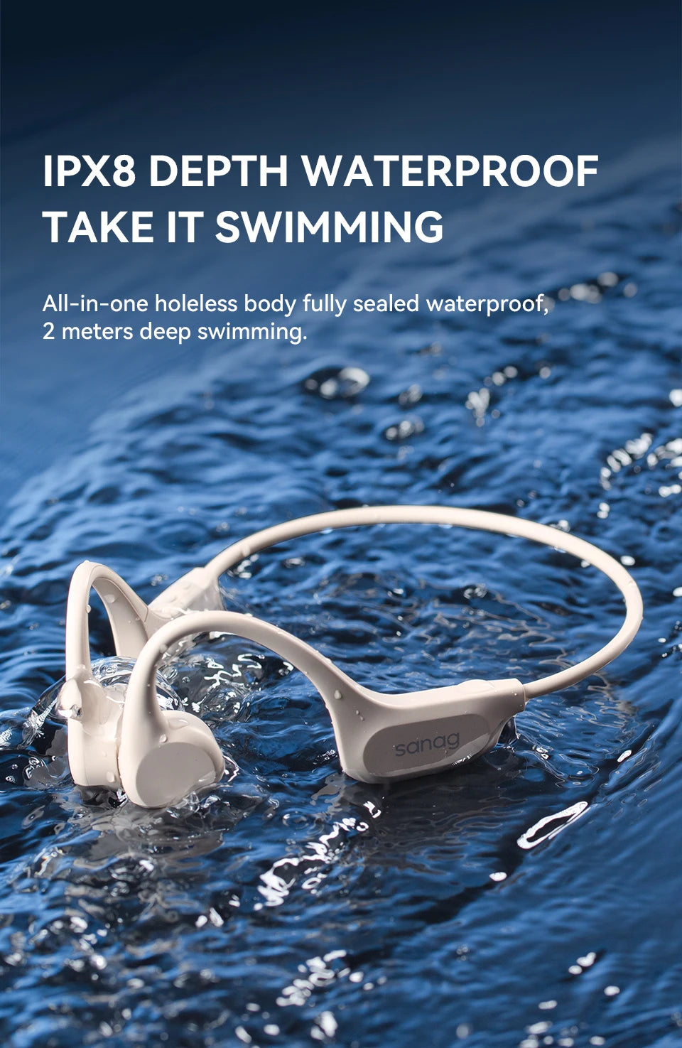 Bone Conduction Earphones – 32GB, Bluetooth, Waterproof for Swimming & Riding