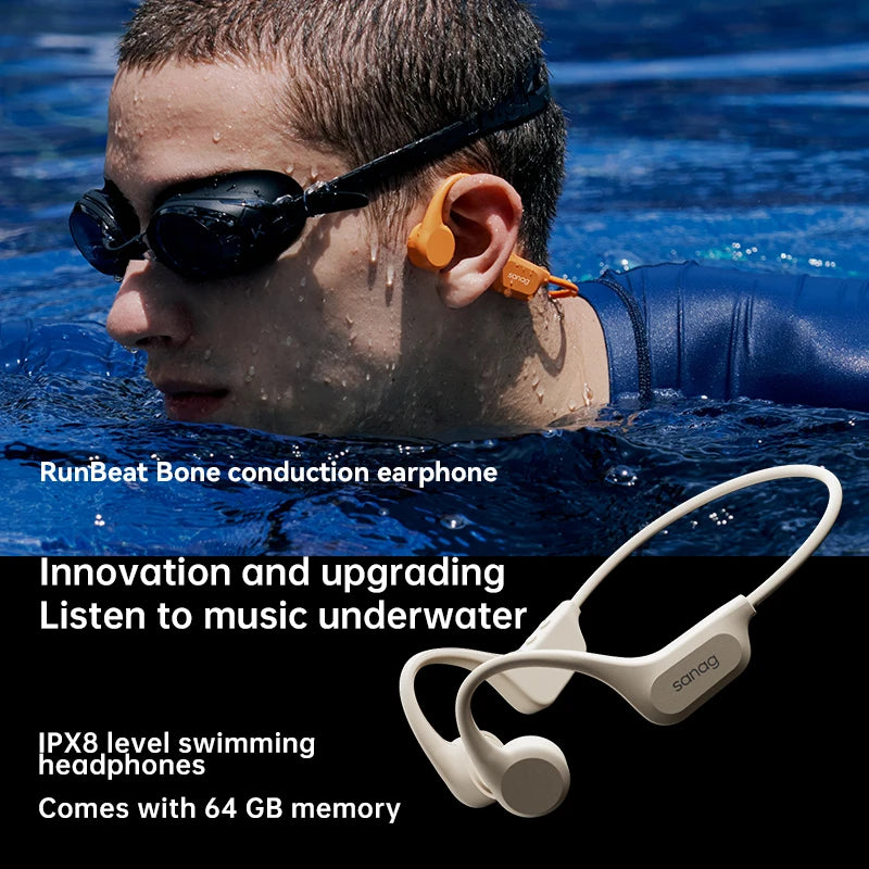 Bone Conduction Earphones – 32GB, Bluetooth, Waterproof for Swimming & Riding
