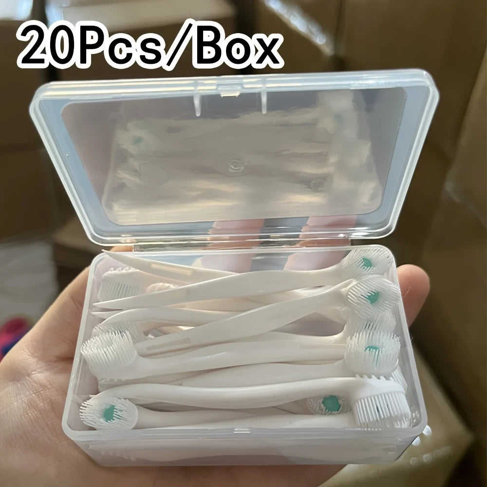 20-Piece Mint & Peach Soft Bristle Travel Toothbrushes brush without using water