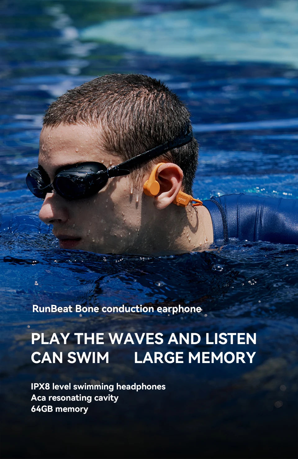 Bone Conduction Earphones – 32GB, Bluetooth, Waterproof for Swimming & Riding
