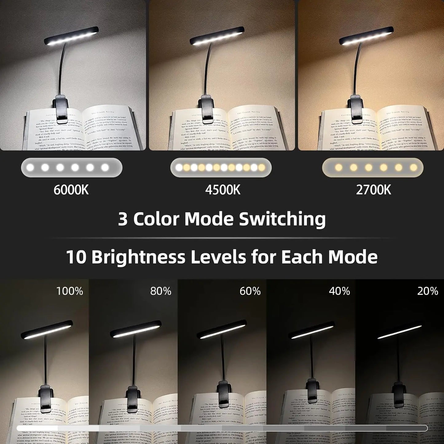 Portable Clip-On Book Light – 14 LEDs, USB Charging