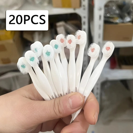 20-Piece Mint & Peach Soft Bristle Travel Toothbrushes brush without using water